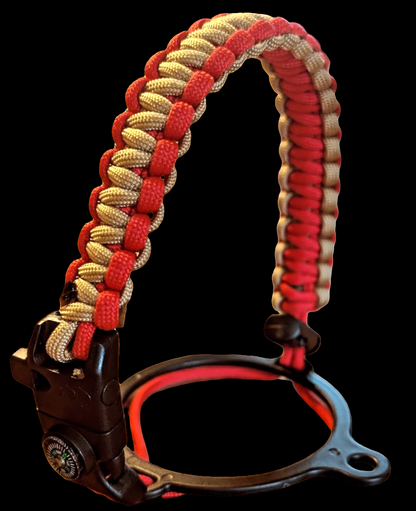 Water bottle handle with survival buckle (flint starter, compass, and whistle)
